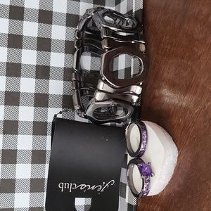 Silver princesses cut amethyst wedding set with extendable bracelet